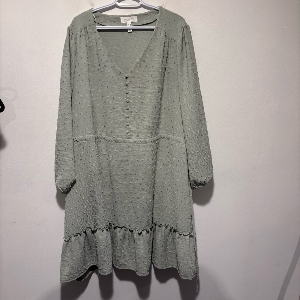 Addition Elle Green Ruffled Tiered Long Sleeve Dress